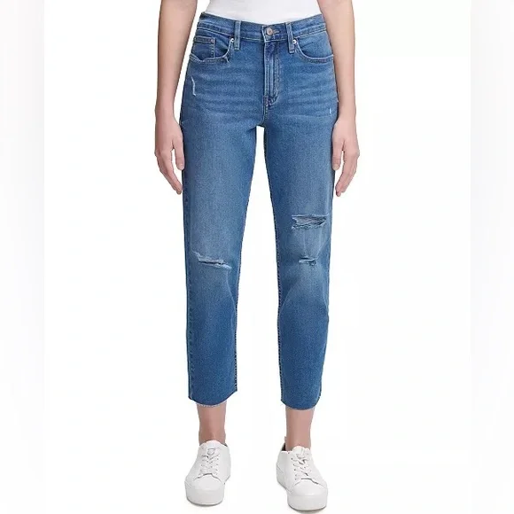 ✅ NWOT - Calvin Klein Jeans - Distressed High-Rise Straight Leg Jeans - Size 30 - Picture 1 of 12